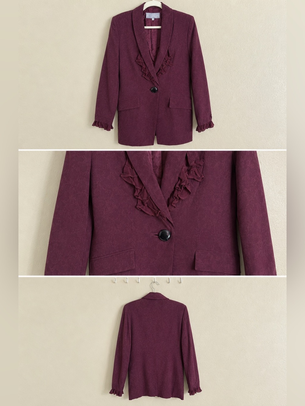 Platinum by Dorothy Schoelen Plum Ruffle-Trim Blazer Vintage Jacket